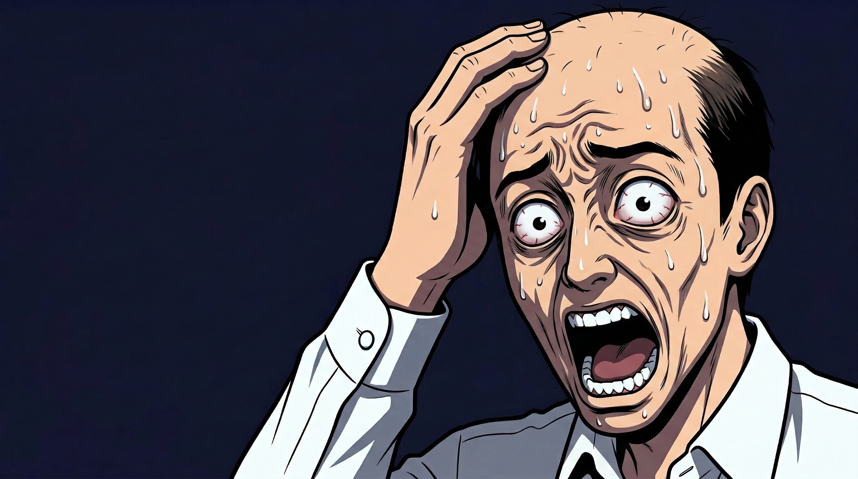 薄毛に気付いて驚く男性